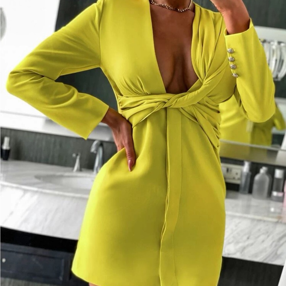 Lime yellow blazer dress